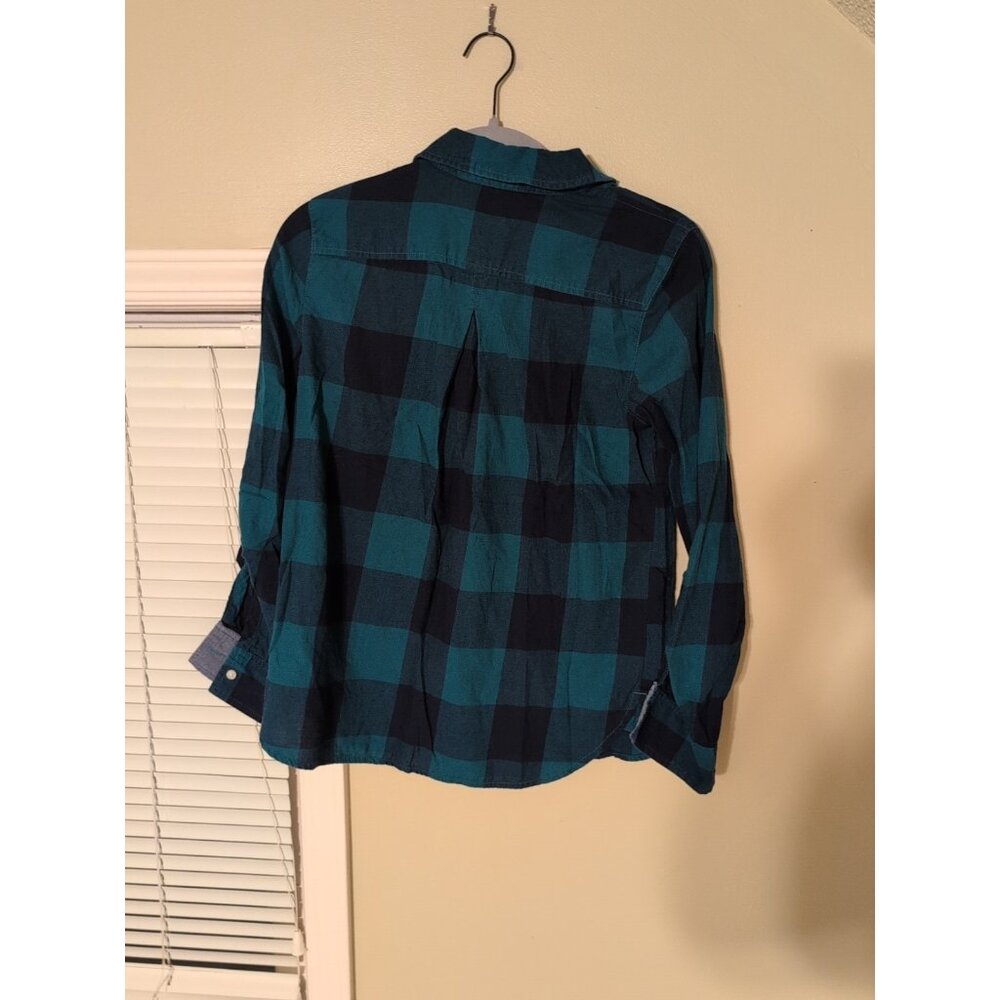 Tommy Hilfiger Plaid Flannel Shirt Women’s Small Green Long Sleeve 1/4 Button - Picture 5 of 7